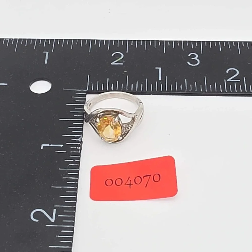 Vintage Citrine Ring Diamond Accents 925 Sterling Silver Size 5‎ FREE $HIPPING!!